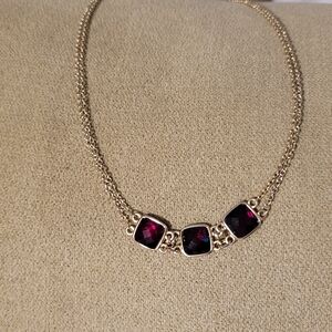Gold Chain Necklace with Three Dark Purple Gemstones